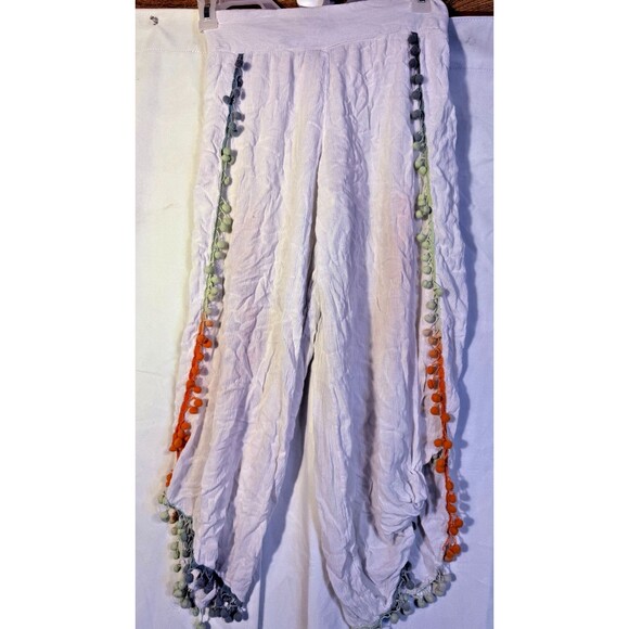Z & L Pants - Boho Hippie Indie Pants Women's Medium M White Fringe Z & L Coastal Beach Crop